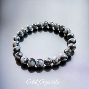 Snowflake Obsidian Bracelet Natural Stones 8mm Unisex Stretch Bracelet